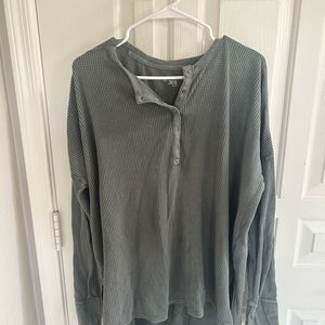 Aerie offline XL olive green waffle knit long sleeve Henley